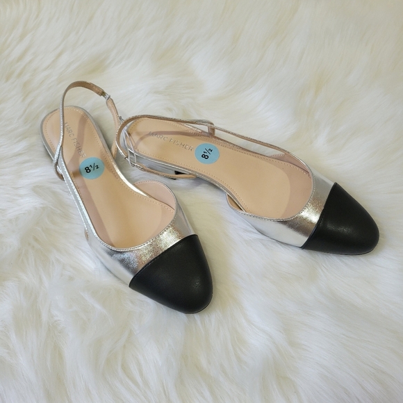 Marc Fisher Silver and Black Women's Slingback Flats - Picture 9 of 9